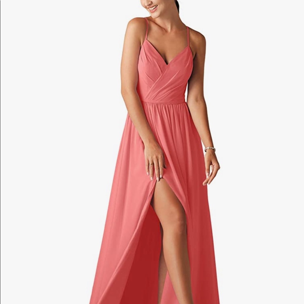 ALICEPUB Spaghetti Strap Coral Pink Bridesmaid/Formal Dress